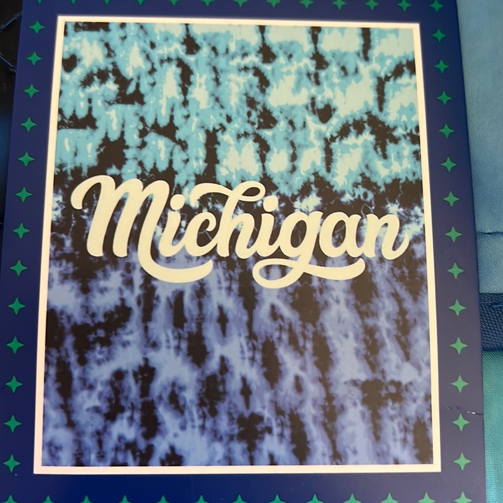 NWT Michigan Mi Tie dye blue Outdoor Blanket, Water Resistant (60in x 72in)